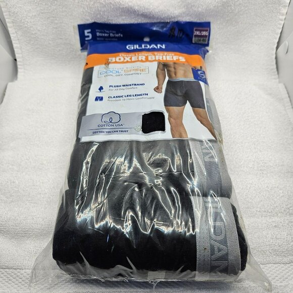 Gildan Men’s Tag Free Boxer Briefs 2XL Underwear 5-Pack Black Solid Cotton NWT - Picture 1 of 6